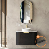 Otti Bondi Wall Hung Curve Vanity with 1 Drawer Black Oak 750X460X450 ,