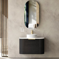 Otti Bondi Wall Hung Curve Vanity with 1 Drawer Black Oak 750X460X450 , With Stone Top - Solid Surface Carrara