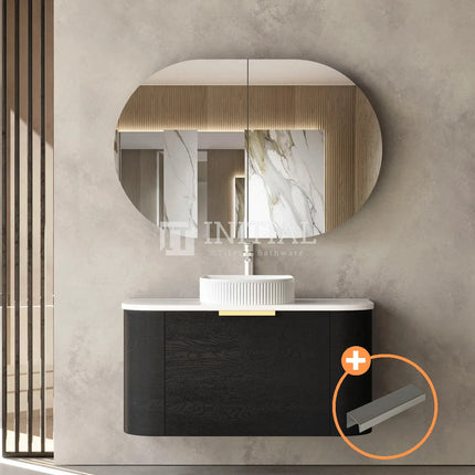 Otti Bondi Wall Hung Curve Vanity with 1 Drawer Black Oak 900X460X450 ,