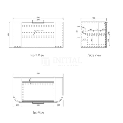 Otti Bondi Wall Hung Curve Vanity with 1 Drawer Black Oak 900X460X450 ,