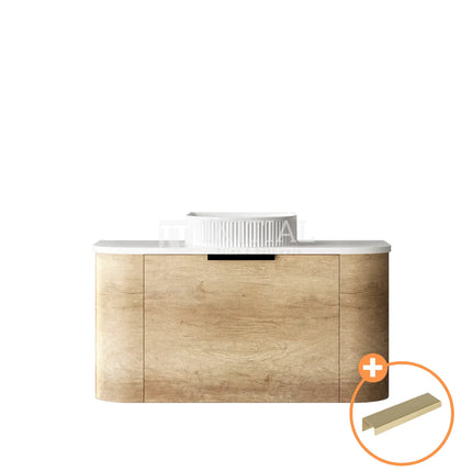 Otti Bondi Wall Hung Curve Vanity with 1 Drawer Natural Oak 900X460X450 ,