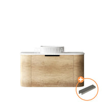 Otti Bondi Wall Hung Curve Vanity with 1 Drawer Natural Oak 900X460X450 ,