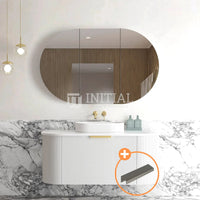 Otti Bondi Wall Hung Curve Vanity with 1 Drawer Matte White 900X460X450 , With Stone Top - Solid Surface Carrara Brushed Nickel