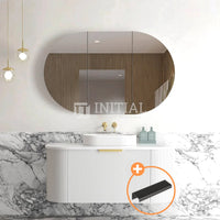 Otti Bondi Wall Hung Curve Vanity with 1 Drawer Matte White 900X460X450 , With Stone Top - Solid Surface Carrara Matte Black