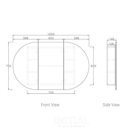 Otti Bondi Matte White Wall Mounted Shaving Cabinet with 3 Doors 1200X750X146 ,
