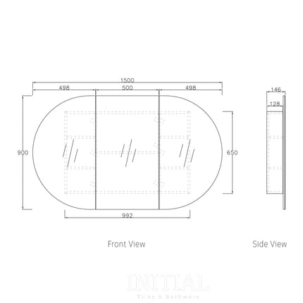 Otti Bondi Matte White Wall Mounted Shaving Cabinet with 3 Doors 1500X900X146 ,