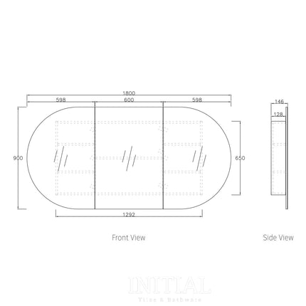 Otti Bondi Matte White Wall Mounted Shaving Cabinet with 3 Doors 1800X900X146 ,