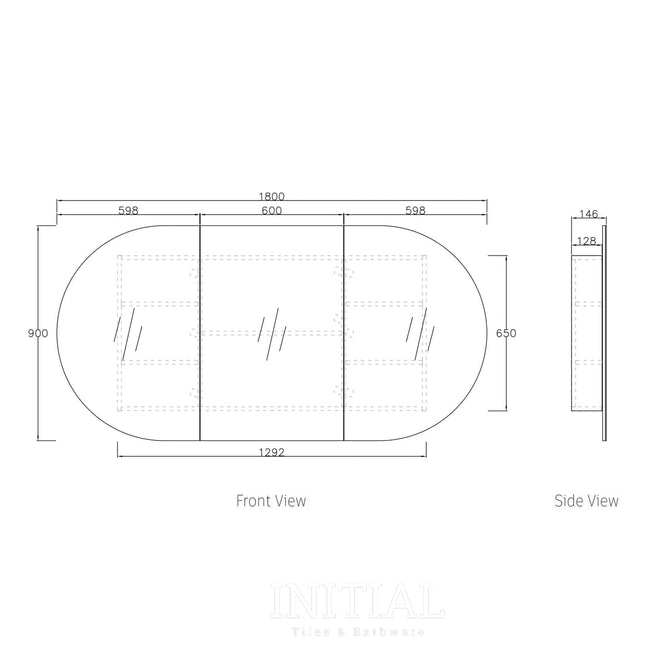 Otti Bondi Matte White Wall Mounted Shaving Cabinet with 3 Doors 1800X900X146 ,