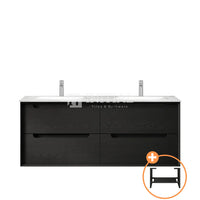 Otti Bruno Series Wall Hung Vanity with Double Basin Soft Close Doors Black Oak 1200W X 550H X 460D , With Ceramic Top With 1200mm Leg