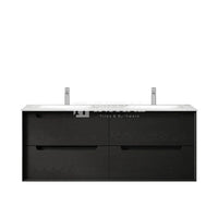 Otti Bruno Series Wall Hung Vanity with Double Basin Soft Close Doors Black Oak 1200W X 550H X 460D , With Ceramic Top None