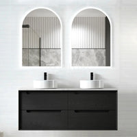 Otti Bruno Series Wall Hung Vanity with Double Basin Soft Close Doors Black Oak 1200W X 550H X 460D , + 15mm Above Counter - Mont Blanc None