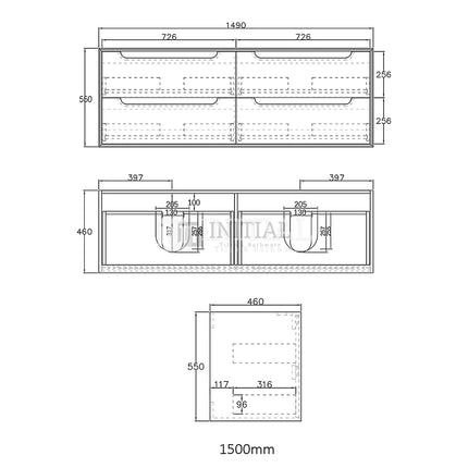 Otti Bruno Series Wall Hung Vanity with Double Basin Soft Close Doors Natural Oak 1200W X 550H X 460D ,