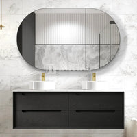 Otti Bruno Series Wall Hung Vanity with Double Basin Soft Close Doors Black Oak 1500W X 550H X 460D , + 15mm Above Counter - Mont Blanc None