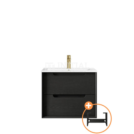 Otti Bruno Series Wall Hung Vanity with 2 Drawers Soft Close Doors Black Oak 600W X 550H X 460D , With Ceramic Top + 600mm Leg