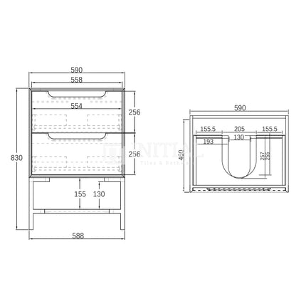 Otti Bruno Series Wall Hung Vanity with 2 Drawers Soft Close Doors Black Oak 600W X 550H X 460D ,