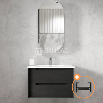 Otti Bruno Series Wall Hung Vanity with 2 Drawers Soft Close Doors Black Oak 750W X 550H X 460D , With Ceramic Top '+ 750mm Leg