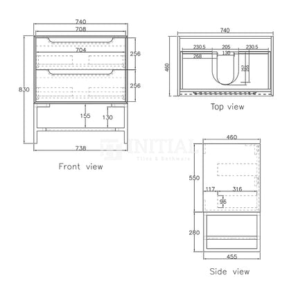 Otti Bruno Series Wall Hung Vanity with 2 Drawers Soft Close Doors Black Oak 750W X 550H X 460D ,
