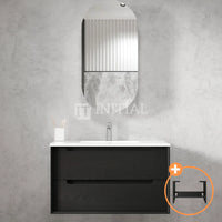 Otti Bruno Series Wall Hung Vanity with 2 Drawers Soft Close Doors Black Oak 900W X 550H X 460D , With Ceramic Top With 900mm Leg
