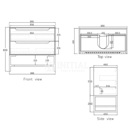 Otti Bruno Series Wall Hung Vanity with 2 Drawers Soft Close Doors Black Oak 900W X 550H X 460D ,
