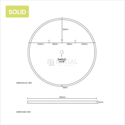 Wall Mounted Palm LED Round Mirror Solid Surface Edge With Speaker 800mm ,
