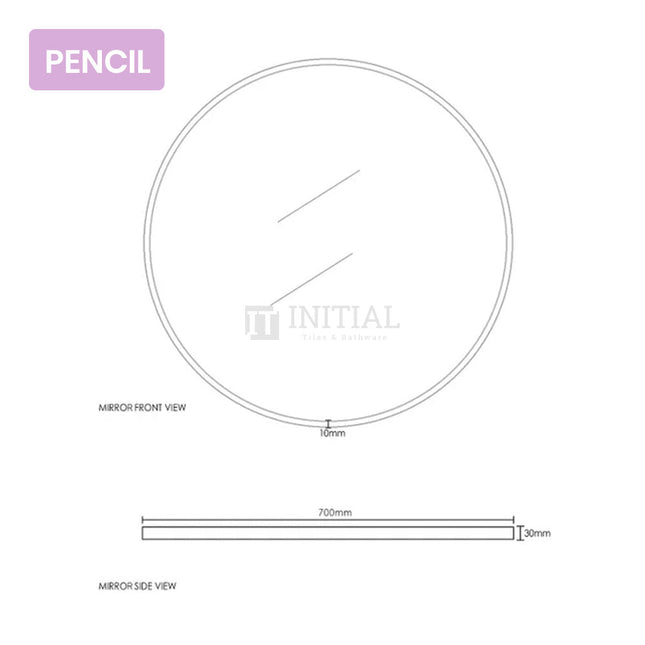 Wall Mounted Paris Round Brushed Gold Frame Mirror Pencil Edge 700mm ,