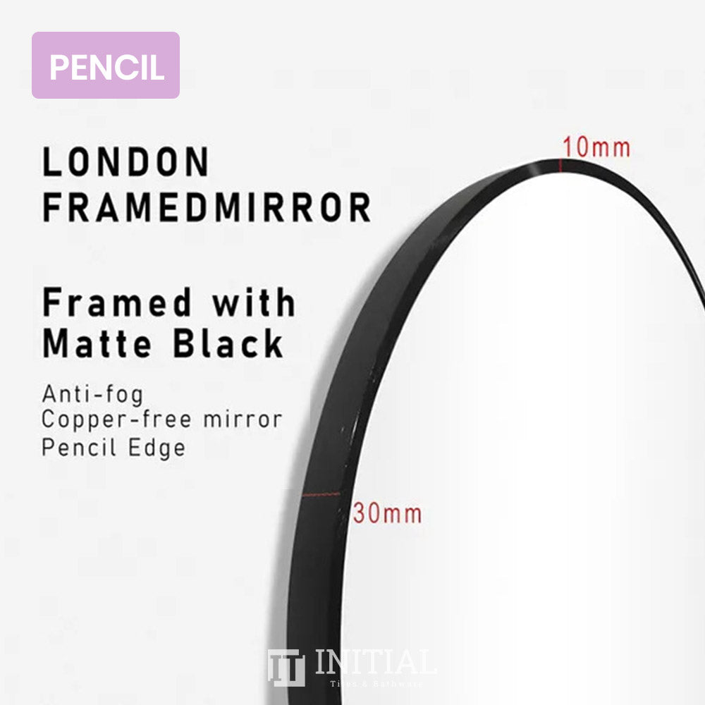 Wall Mounted Paris Round Matte Black Frame Mirror Pencil Edge 700mm ,