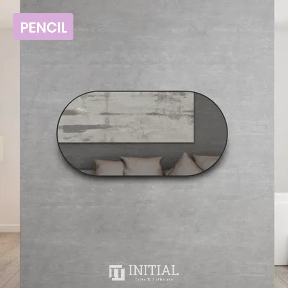Wall Mounted Rose Oval Matte Black Frame Mirror Pencil Edge 1200X600mm ,