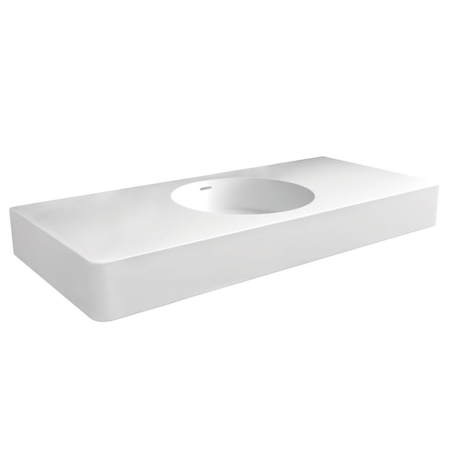 Fienza Encanto Cast Stone Matte White Wall Basin, 1000mm, No Tap Hole ,