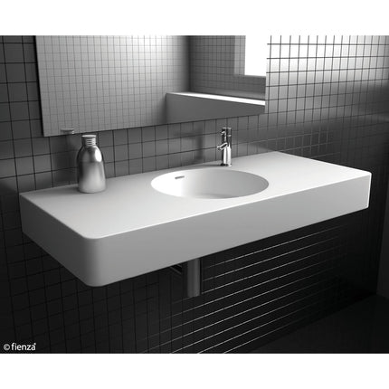 Fienza Encanto Cast Stone Matte White Wall Basin, 1200 mm, Centre Bowl, 1 Tap Hole ,