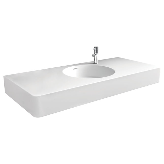 Fienza Encanto Cast Stone Matte White Wall Basin, 1000mm, 1 Tap Hole ,