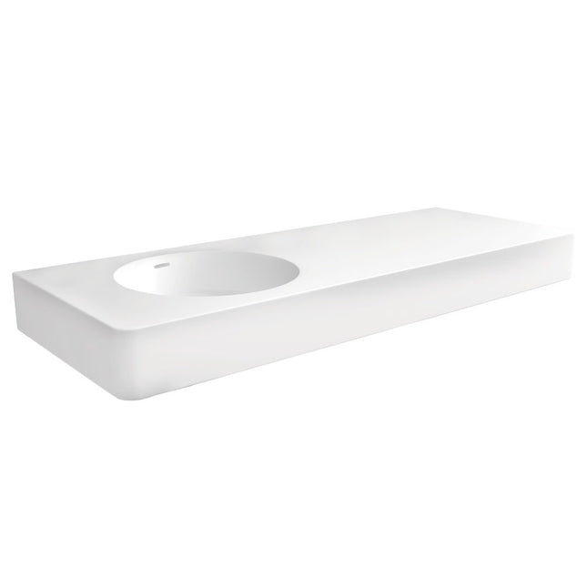 Fienza Encanto Cast Stone Matte White Left Bowl Wall Basin, 1200 mm, No Tap Hole ,