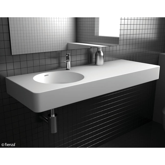 Fienza Encanto Cast Stone Matte White Left Bowl Wall Basin, 1200 mm, 1 Tap Hole ,