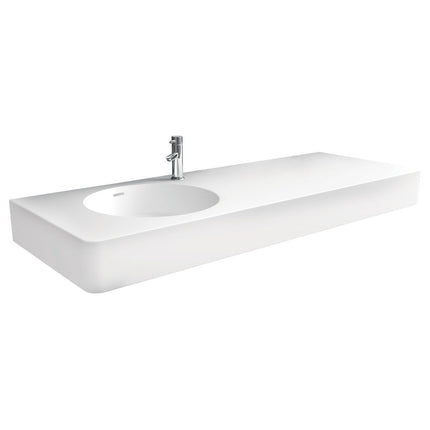 Fienza Encanto Cast Stone Matte White Left Bowl Wall Basin, 1200 mm, 1 Tap Hole ,