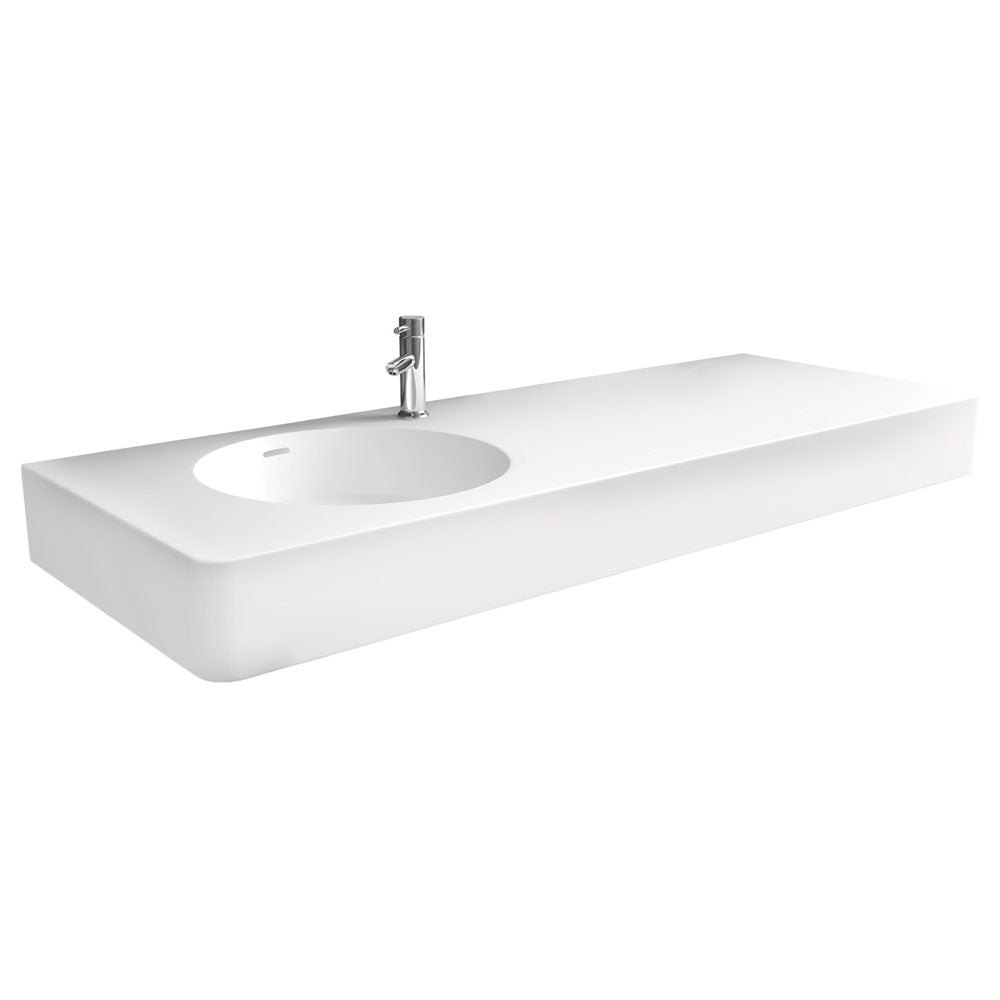 Fienza Encanto Cast Stone Matte White Left Bowl Wall Basin, 1200 mm, 1 Tap Hole ,