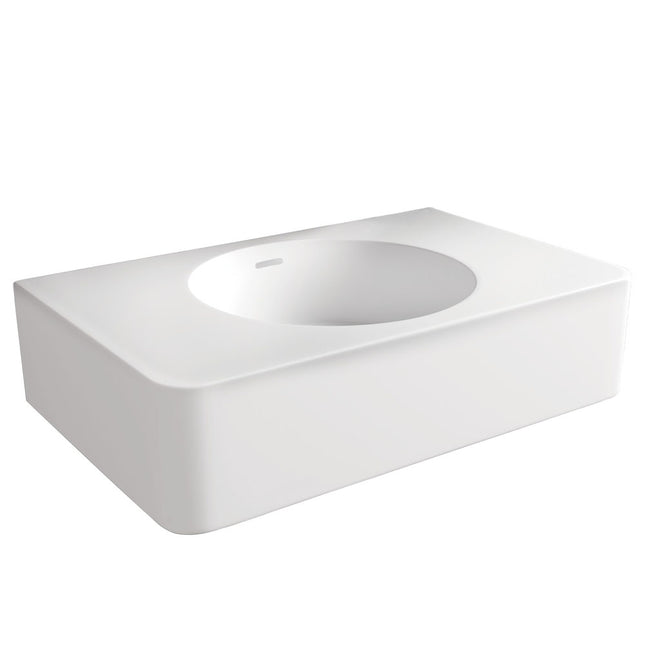 Fienza Encanto Cast Stone Matte White Wall Basin, 470mm, No Tap Hole ,