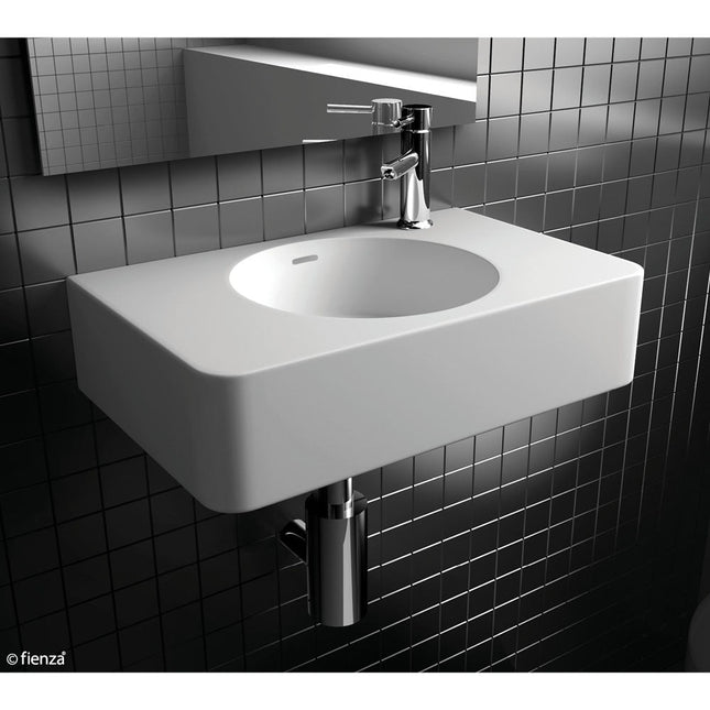 Fienza Encanto Cast Stone Matte White Wall Basin, 470mm, 1 Tap Hole ,