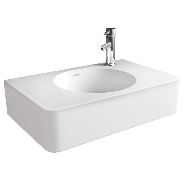 Fienza Encanto Cast Stone Matte White Wall Basin, 470mm, 1 Tap Hole ,