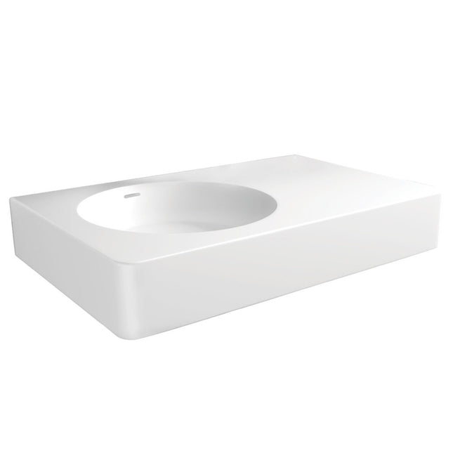 Fienza Encanto Cast Stone Matte White Wall Basin, 700mm, No Tap Hole ,