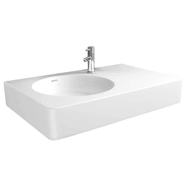 Fienza Encanto Cast Stone Matte White Wall Basin, 700mm, 1 Tap Hole ,