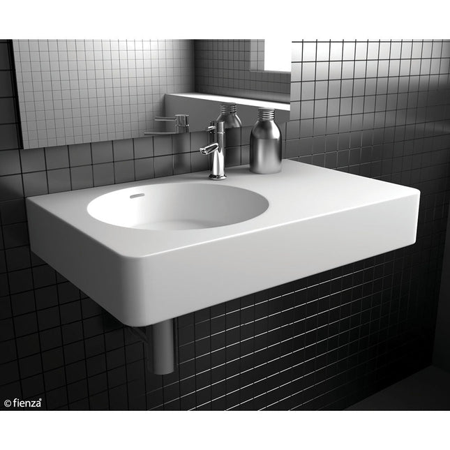 Fienza Encanto Cast Stone Matte White Wall Basin, 700mm, 1 Tap Hole ,