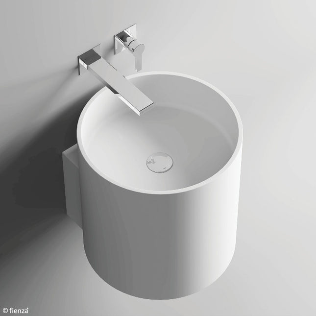 Fienza Livo Cast Stone Matte White Wall Basin, Cylinder ,