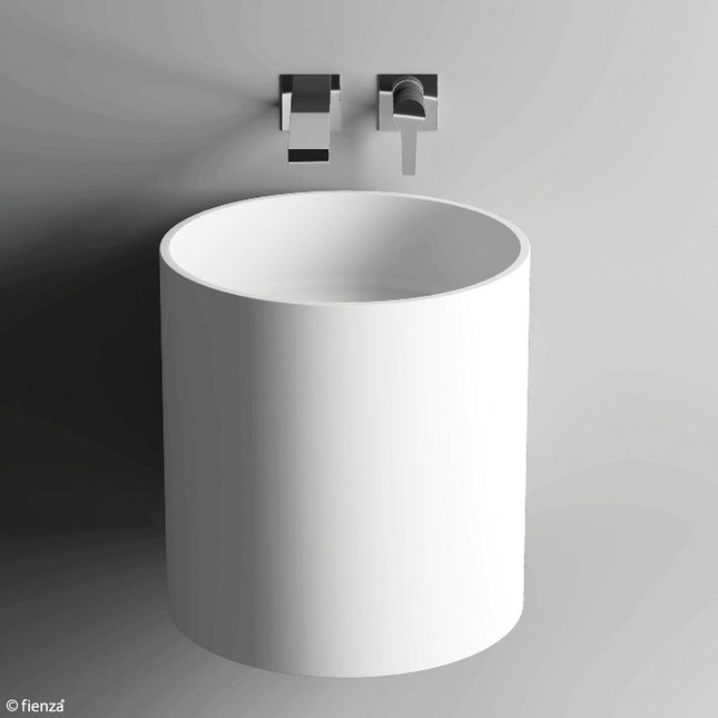 Fienza Livo Cast Stone Matte White Wall Basin, Cylinder ,