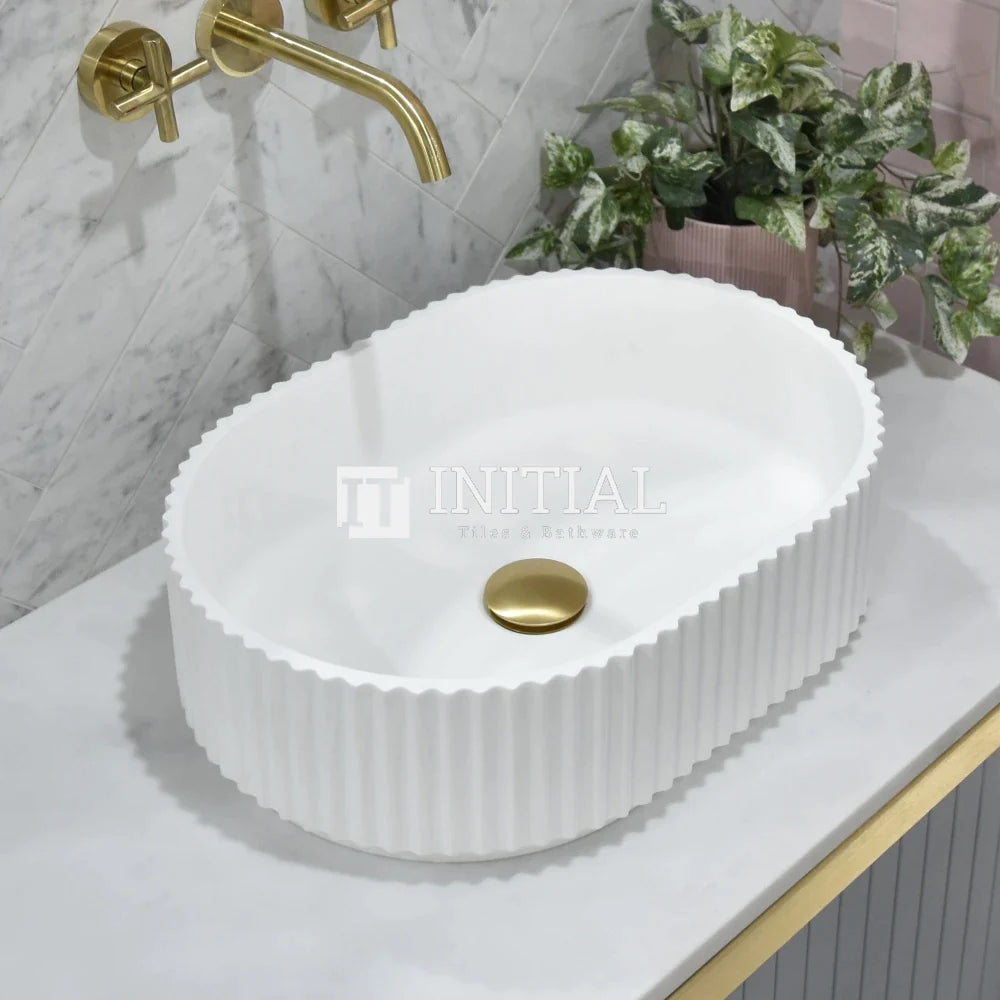 Stadio Groove Fluted Above Counter Basin, Oval, Matte White ,