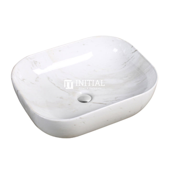 Above Counter Gloss Marble Oak Surface Rectangle Curved Rim Ceramic Basin 505x400x140 ,