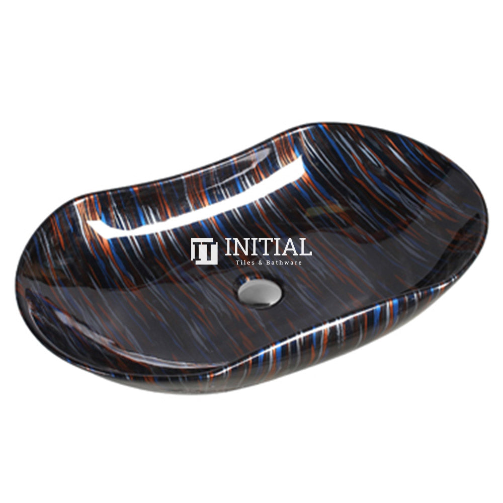 Above Counter Special Shape Gloss Marble Rainbow Surface Ceramic Basin 660x410x120 ,