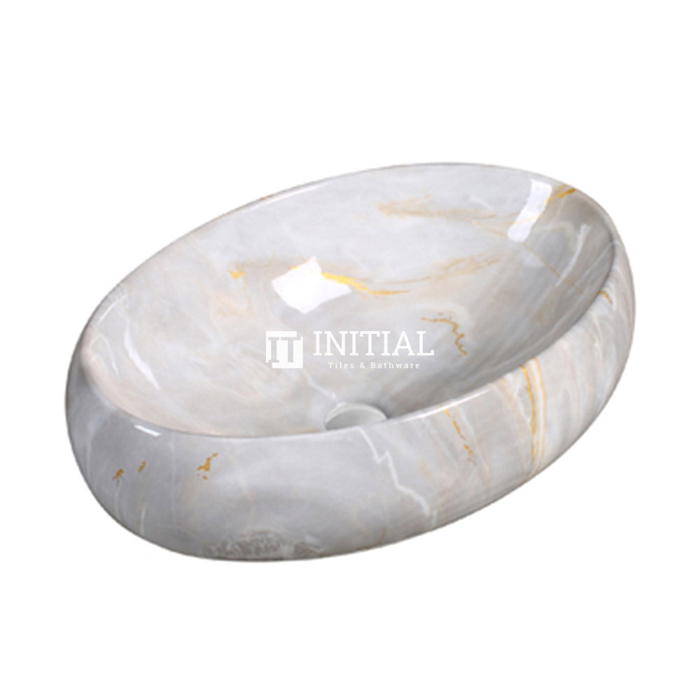 Above Counter Oval Gloss Marble Oak Surface Ceramic Basin 490x340x150 ,