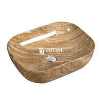 Above Counter Gloss Marble Oak Surface Rectangle Curved Rim Ceramic Basin 505x400x140 ,