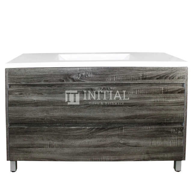 Qubix Wood Grain PVC Filmed Freestanding Floor Vanity With 2 Drawers Dark Grey 1190W X 850H X 450D ,