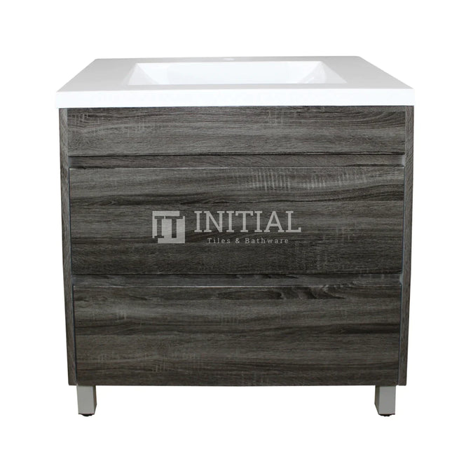 Qubix Series Wood Grain PVC Filmed Freestanding Floor Vanity With 2 Drawers Dark Grey 740W X 850H X 450D ,