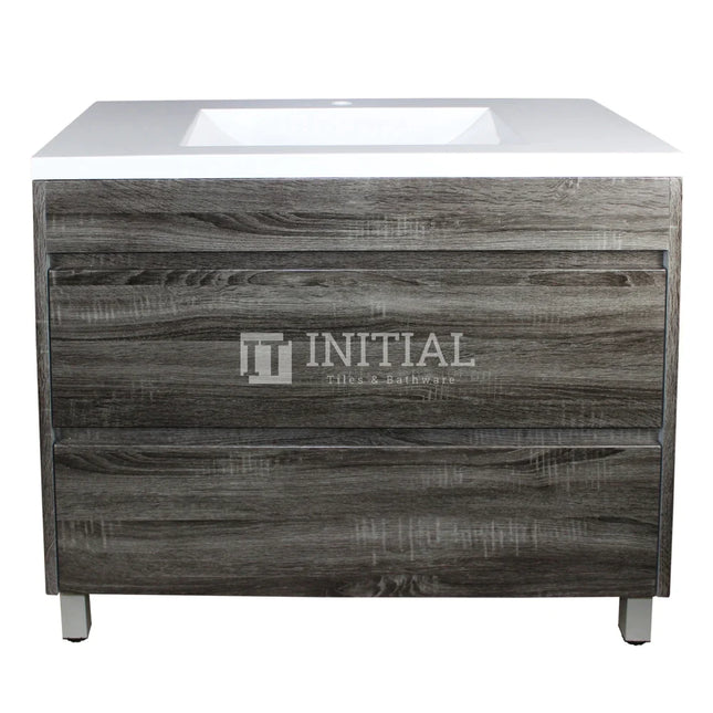 Qubix Wood Grain PVC Filmed Freestanding Floor Vanity With 2 Drawers Dark Grey 890W X 850H X 450D ,